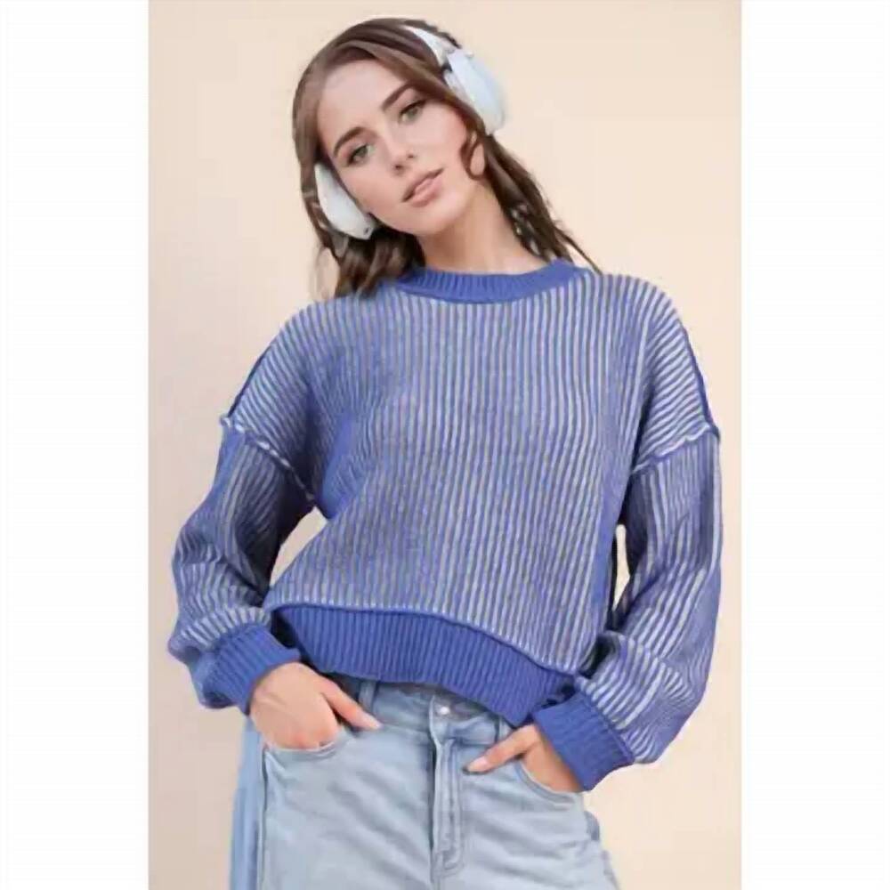 NEW VERY J cropped stripe sweater in blue
